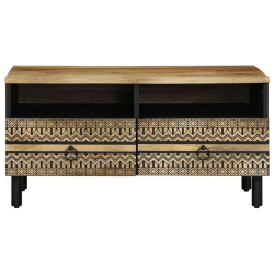 Stolik kawowy, czarny, 80x54x40 cm, lite surowe drewno mango