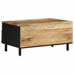 Stolik kawowy, czarny, 80x54x40 cm, lite surowe drewno mango