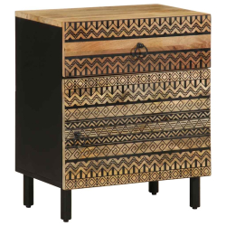 Szafka nocna, czarna, 50x33x60 cm, lite surowe drewno mango