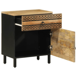 Szafka nocna, czarna, 50x33x60 cm, lite surowe drewno mango