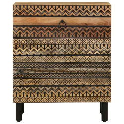Szafka nocna, czarna, 50x33x60 cm, lite surowe drewno mango