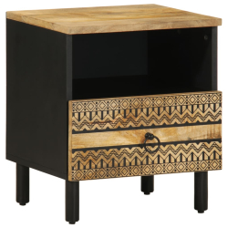 Szafka nocna, czarna, 40x33x46 cm, lite surowe drewno mango