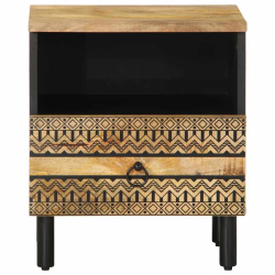 Szafka nocna, czarna, 40x33x46 cm, lite surowe drewno mango
