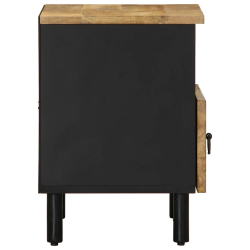 Szafka nocna, czarna, 40x33x46 cm, lite surowe drewno mango