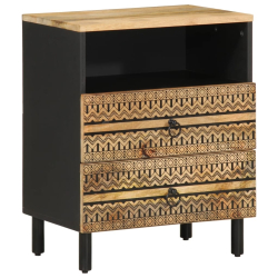 Szafka nocna, czarna, 50x33x62 cm, lite surowe drewno mango