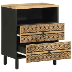 Szafka nocna, czarna, 50x33x62 cm, lite surowe drewno mango