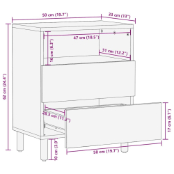 Szafka nocna, czarna, 50x33x62 cm, lite surowe drewno mango