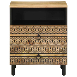 Szafka nocna, czarna, 50x33x62 cm, lite surowe drewno mango