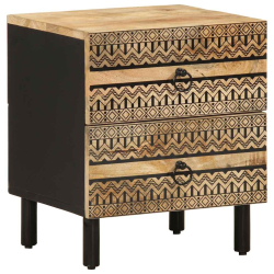 Szafka nocna, czarna, 40x33,5x46 cm, lite surowe drewno mango