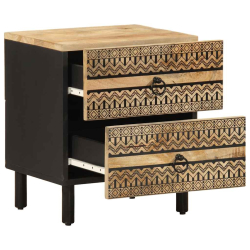 Szafka nocna, czarna, 40x33,5x46 cm, lite surowe drewno mango