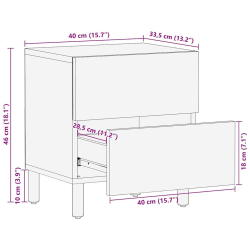Szafka nocna, czarna, 40x33,5x46 cm, lite surowe drewno mango