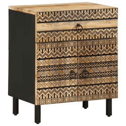 Szafka nocna, czarna, 50x33x60 cm, lite surowe drewno mango