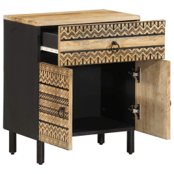 Szafka nocna, czarna, 50x33x60 cm, lite surowe drewno mango