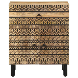Szafka nocna, czarna, 50x33x60 cm, lite surowe drewno mango