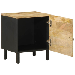 Szafka nocna, czarna, 40x33,5x46 cm, lite surowe drewno mango
