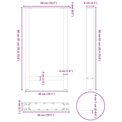 Nogi do stolika kawowego, czarne, 2 szt., 50x(90-91) cm, stal