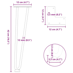 Nogi do stołu Hairpin, 4 szt., czarne, 42 cm, lita stal