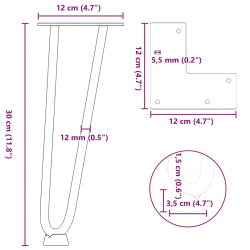 Nogi do stołu Hairpin, 4 szt., czarne, 30 cm, lita stal
