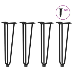 Nogi do stołu Hairpin, 4 szt., czarne, 42 cm, lita stal