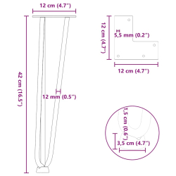 Nogi do stołu Hairpin, 4 szt., czarne, 42 cm, lita stal