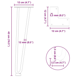 Nogi do stołu Hairpin, 4 szt., biale, 42 cm, lita stal