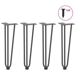 Nogi do stołu Hairpin, 4 szt., antracyt, 42 cm, lita stal