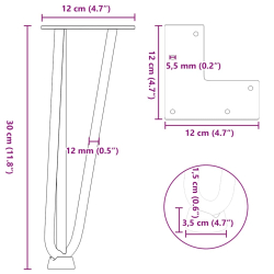 Nogi do stołu Hairpin, 4 szt., antracyt, 30 cm, lita stal