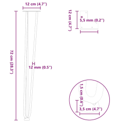 Nogi do stołu Hairpin, 4 szt., czarne, 72 cm, lita stal
