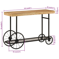 Stolik konsolowy, 112x36x76 cm, lite drewno mango i żelazo