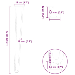 Nogi do stołu Hairpin, 4 szt., antracyt, 72 cm, lita stal
