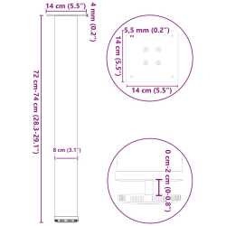 Nogi do stolika kawowego, 4 szt., antracyt, 72-74 cm, stal
