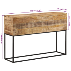 Stolik konsolowy, 110x30x75 cm, surowe drewno mango i żelazo