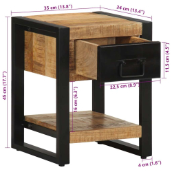 Szafka nocna, 35x34x45 cm, surowe drewno mango