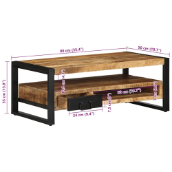 Stolik kawowy, 90x50x36 cm, surowe lite drewno mango