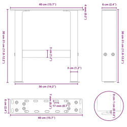 Nogi do stolika kawowego, antracyt, 2 szt., 40x(30-31) cm, stal