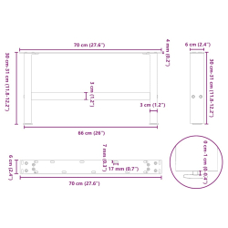 Nogi do stolika kawowego, czarne, 2 szt., 70x(30-31) cm, stal