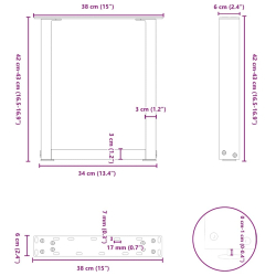 Nogi do stolika kawowego, 2 szt., antracyt, 38x(42-43) cm, stal