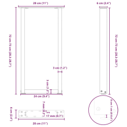 Nogi do stolika kawowego, 2 szt., czarne, 28x(72-73) cm, stal