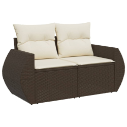 Sofa ogrodowa z poduszkami, 2-osobowa, brązowa, polirattan