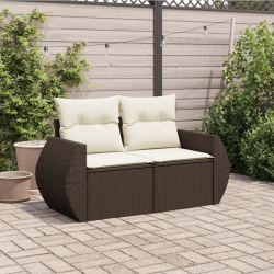 Sofa ogrodowa z poduszkami, 2-osobowa, brązowa, polirattan