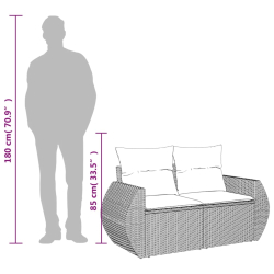 Sofa ogrodowa z poduszkami, 2-osobowa, brązowa, polirattan