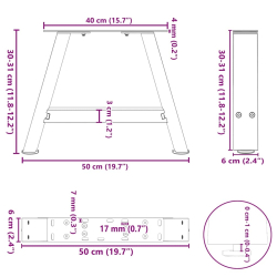 Nogi do stolika kawowego, 2 szt., czarne, 50x(30-31) cm, stal
