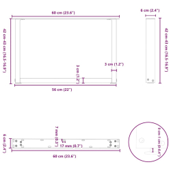 Nogi do stolika kawowego, 2 szt., czarne, 60x(42-43) cm, stal