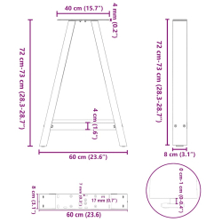 Nogi do stolika kawowego, 2 szt., antracyt, 60x(72-73) cm, stal