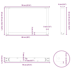 Nogi do stolika kawowego, 2 szt., czarne, 70x(42-43) cm, stal