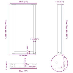 Nogi do stolika kawowego, 2 szt., antracyt, 28x(72-73) cm, stal