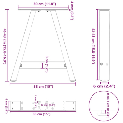 Nogi do stolika kawowego, 2 szt., antracyt, 38x(42-43) cm, stal