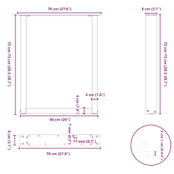 Nogi do stolika kawowego, 3 szt., antracyt, 70x(72-73) cm, stal