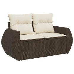 Sofa ogrodowa z poduszkami, 2-osobowa, brązowa, polirattan