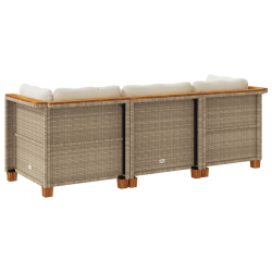 Sofa ogrodowa z poduszkami, 3-osobowa, beż, polirattan